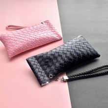 眼镜袋女韩国便携编织皮革墨镜太阳镜袋男随身软皮自动闭合眼睛包