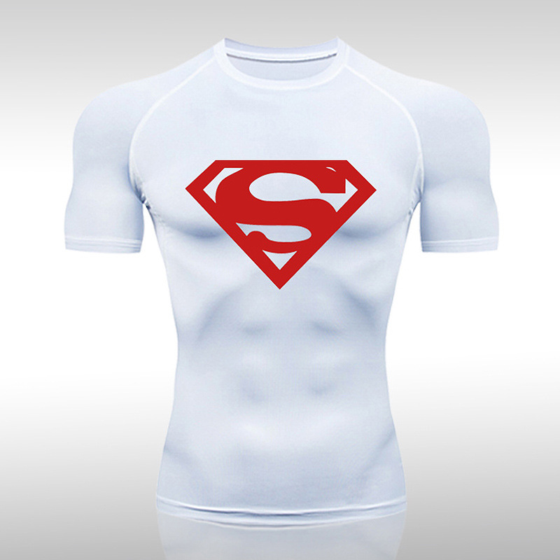 Factory Direct Sales Men's Printed Superman Sports Short-Sleeved Captain America Sports Bodysuit Quick-Drying Fitness T-Shirt