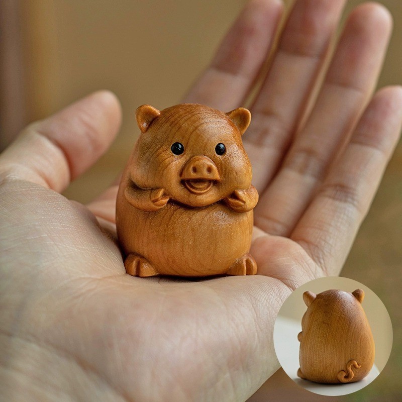 崖柏木十二生肖木雕刻守护鼠牛虎兔龙蛇鸡狗猪手把件摆件桌面|undefined