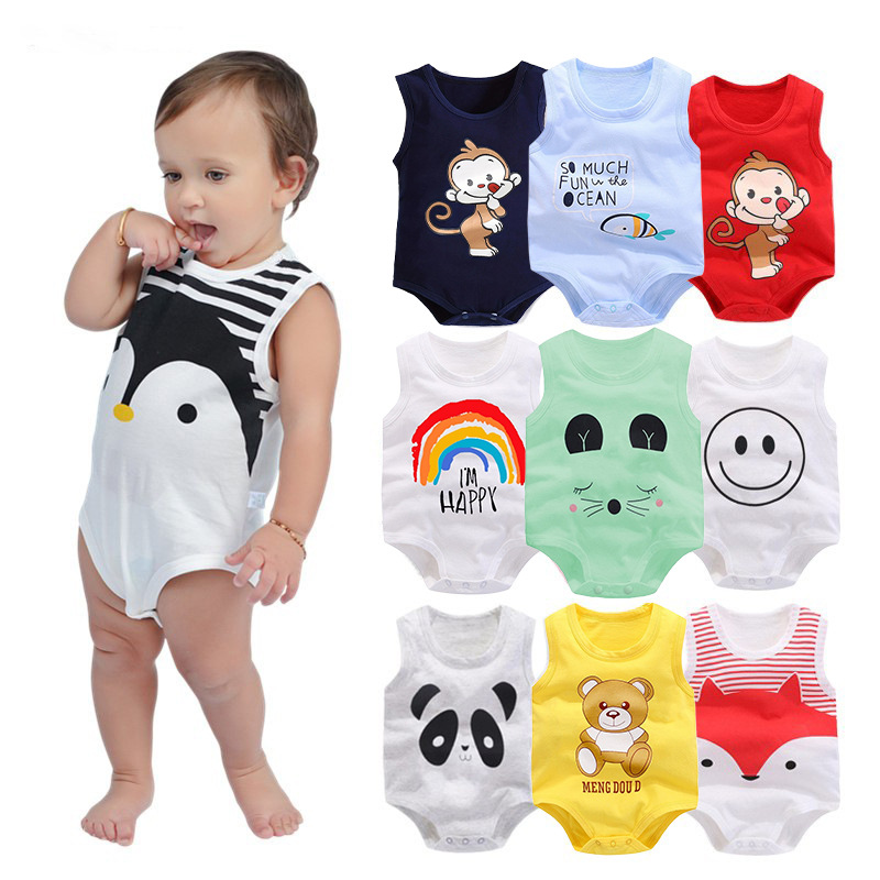 Cross-border Newborn Baby Jumpsuit Baby Summer Sleeveless Vest Cartoon Triangle Ha Newborn Climbing Suit Bag Fart Suit