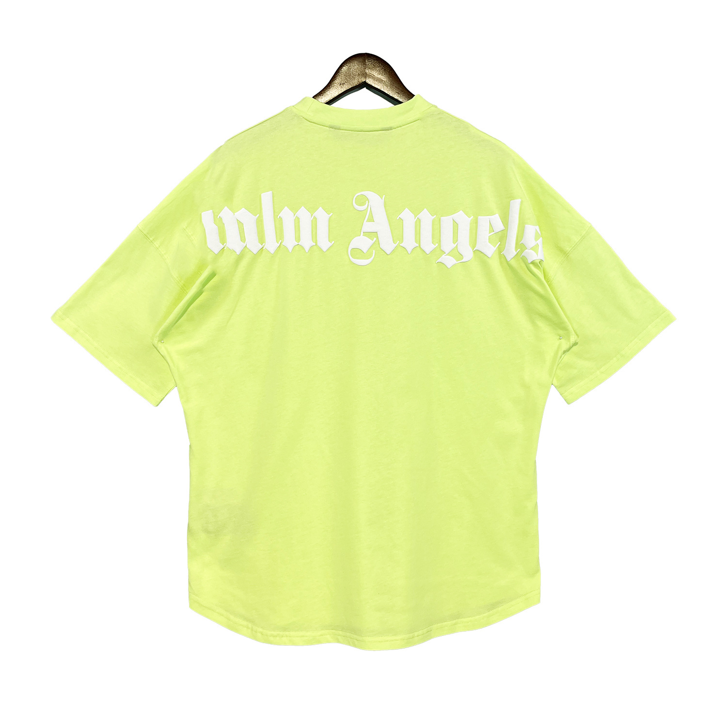 Versión correcta de la camiseta de punto transfronterizo de manga corta con estampado de letras grandes y espuma trasera suelta casual de palm High Street