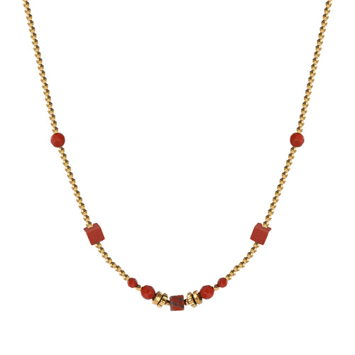 Red series beaded titanium steel necklace bracelet earrings non-fading niche high-end jewelry set cross-border