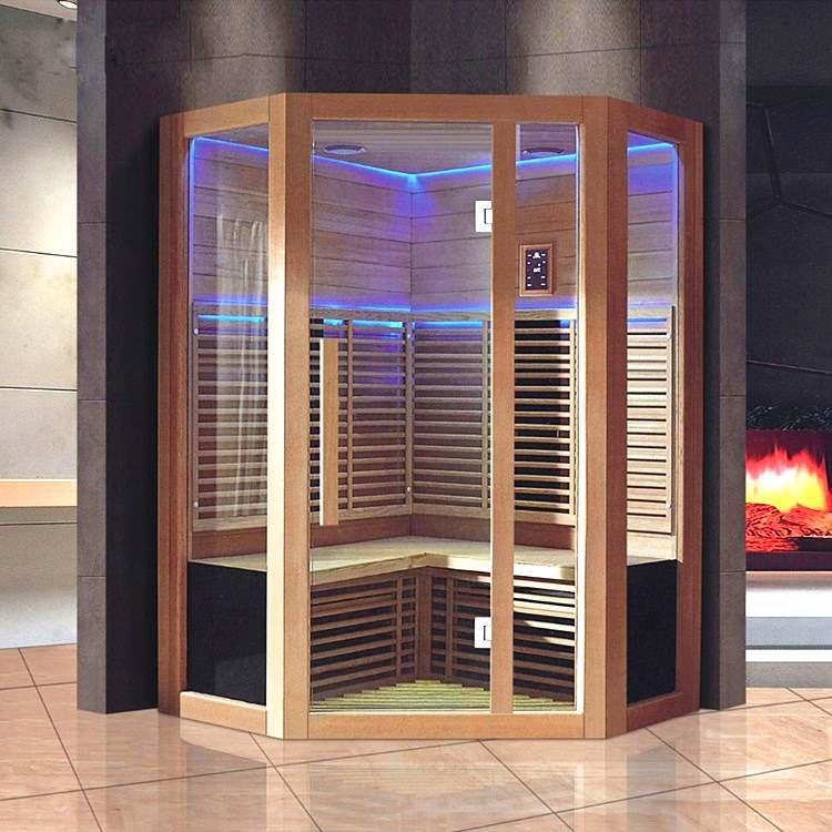 Habitación de vapor de sudor en forma de diamante de 1,5 m de tamaño doble para el hogar con luces de colores sala de ondas de luz infrarroja lejana