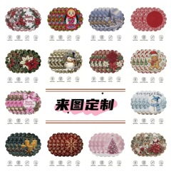 圣诞节新品波浪边餐垫松树雪人圣诞元素花边餐垫亚麻印刷桌垫