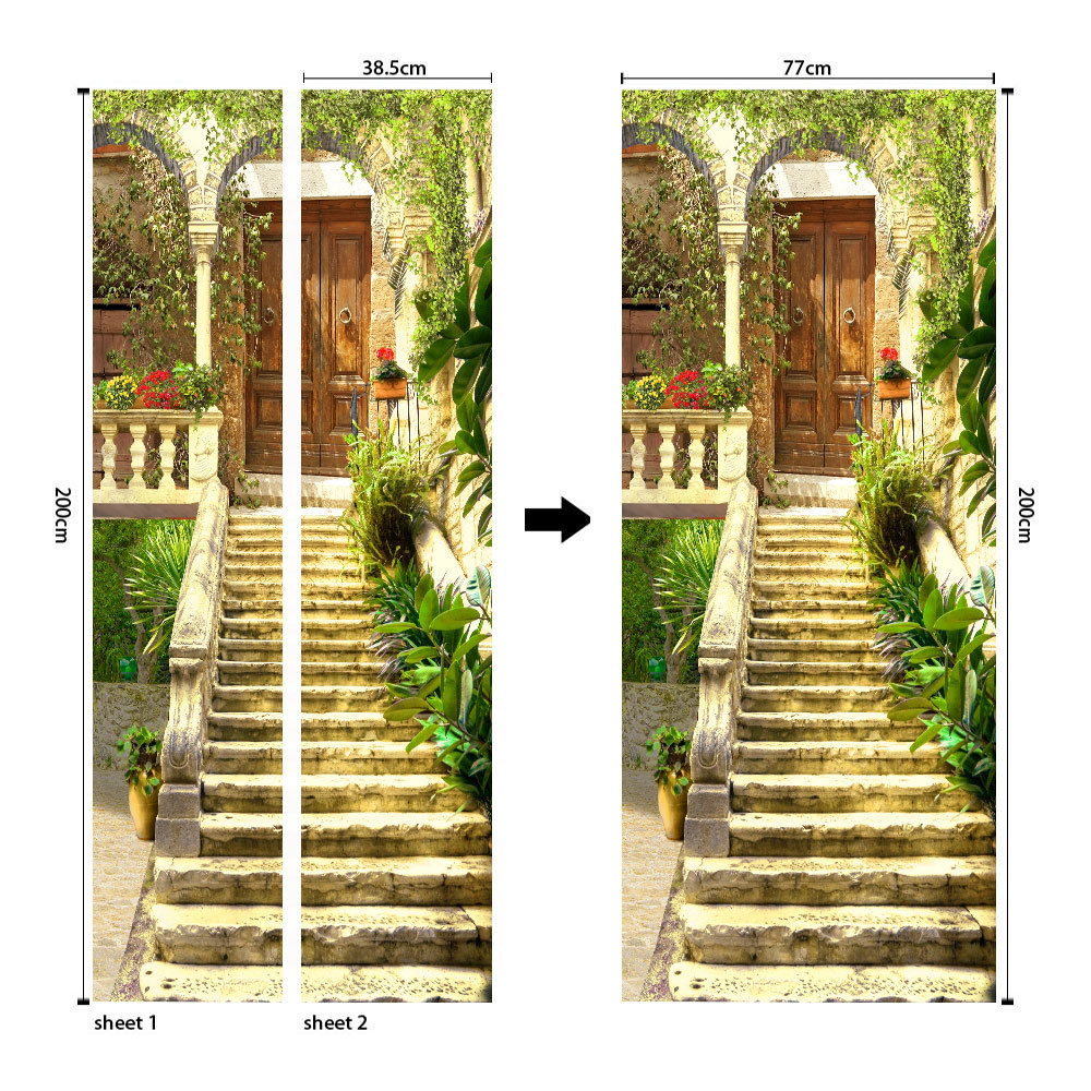 Pegatinas para puertas 3D respetuosas con el medio ambiente, autoadhesivos, fabricantes de origen al por mayor, patrones populares transfronterizos de alta definición, adhesivos para puertas impermeables, a prueba de aceite y antiincrustantes