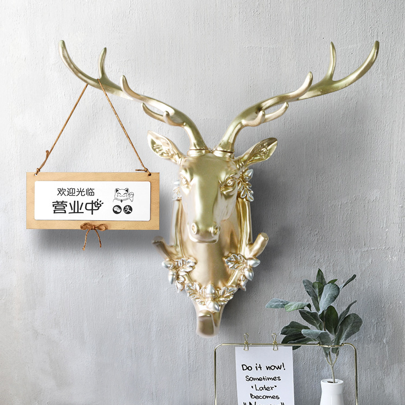 Cross-border wholesale European-style creative entryway living room bar background stereoscopic decorative realistic deer head wall hanging ornament