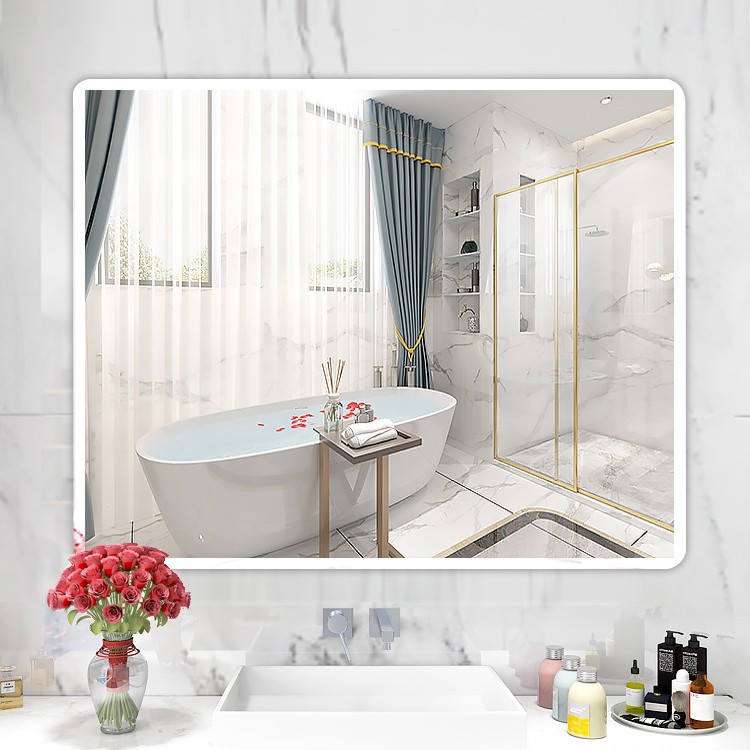 Bathroom mirror sticker wall free punching toilet wall hanging wall…