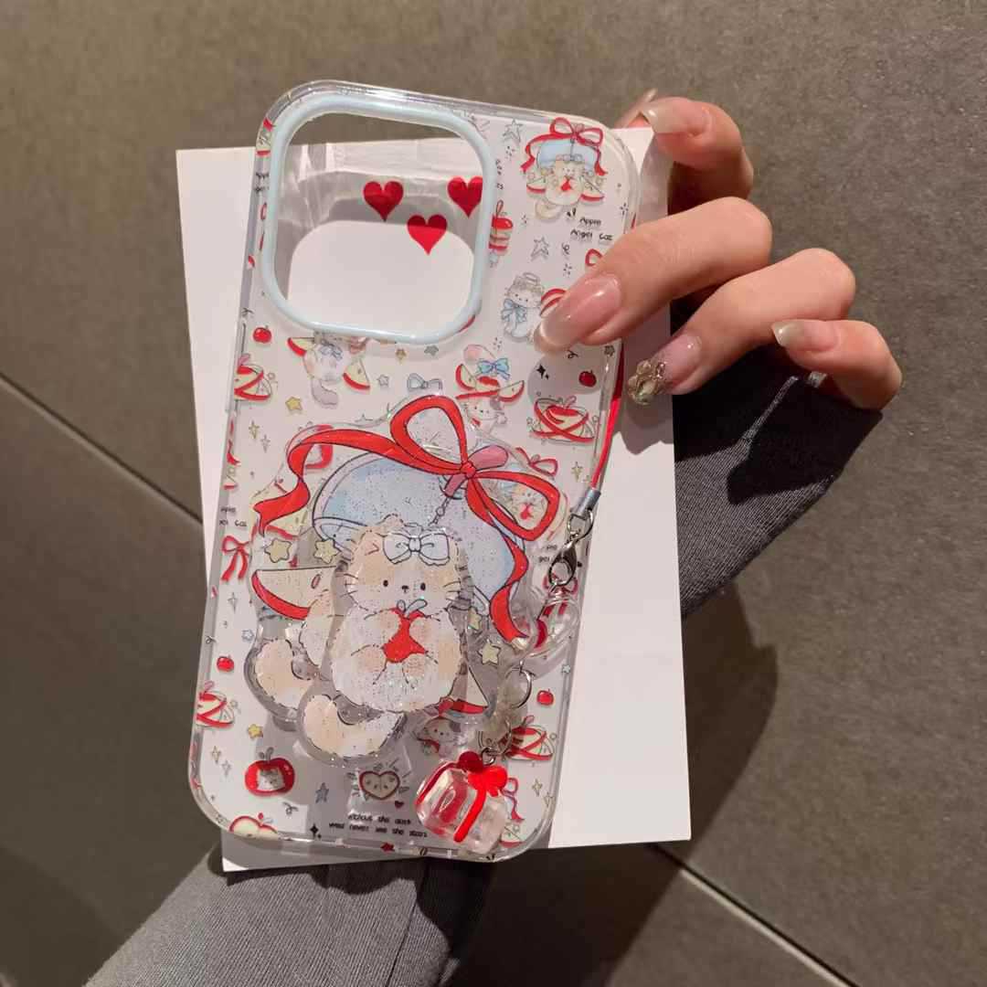Estilo ins lindo carillón de viento gato para iPhone16ProMax soporte 14/15 funda para teléfono móvil Apple 13 hembra 16