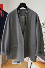 条纹内衬领西装外套女春新款韩系简约百搭宽松西服上衣