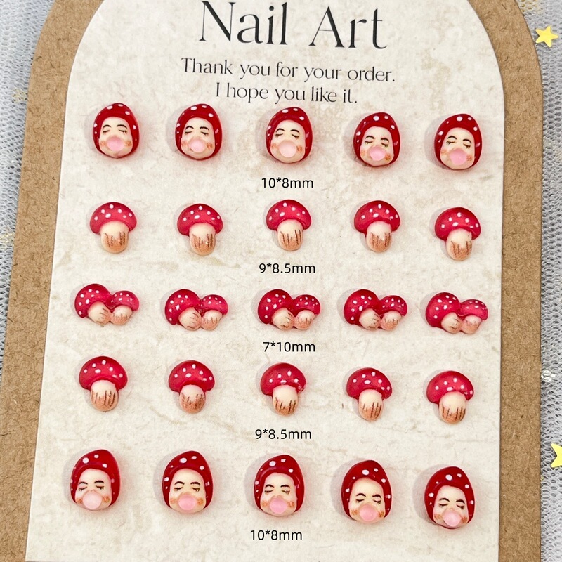 New Simulation Food Toy Mushroom Cartoon Nail Art Decorations, Popular on Xiaohongshu, Doll Head Resin DIY Nail Accessories