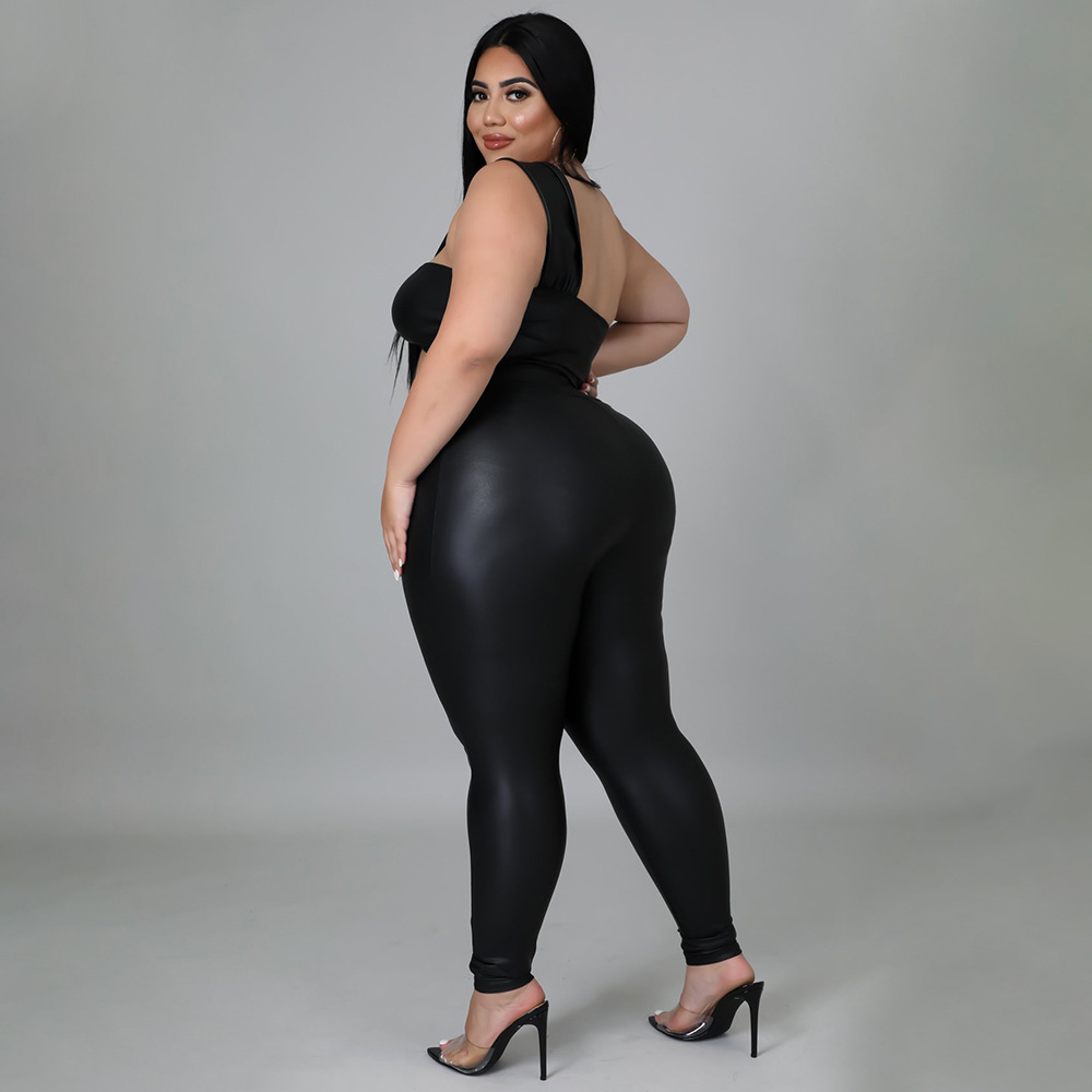 plus size single-shoulder backless wrap chest tight solid color top and pant set NSLNW122673