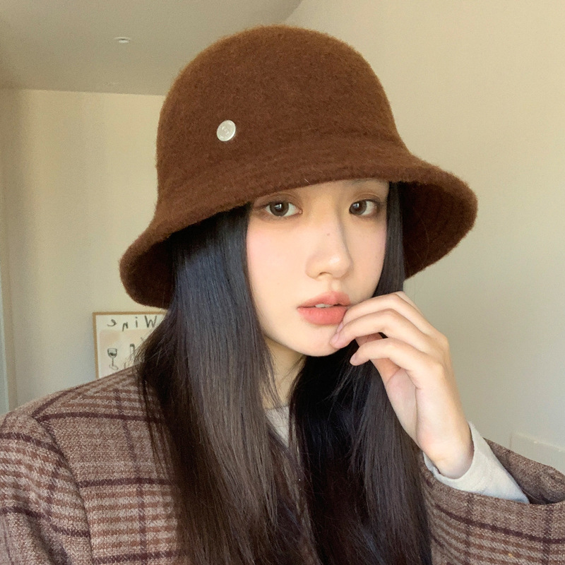 秋冬季新款25全羊毛户外保暖盆帽女神时尚优雅显脸小纯色渔夫帽潮|undefined