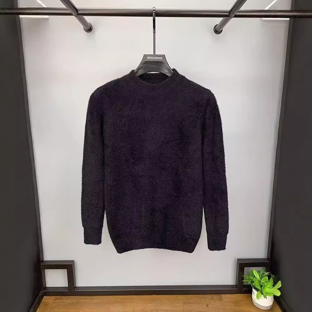 Herrenbekleidung Halber Rollkragenpullover aus Nerzfleece für Herren im Herbst und Winter sowie verdickter Strickpullover aus Samt mit warmem Mittelkragen_voghion.com