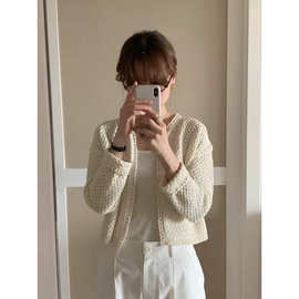 现 2025秋季新款韩国设计师OU*CE温婉气质薄款镂空编织针织开衫