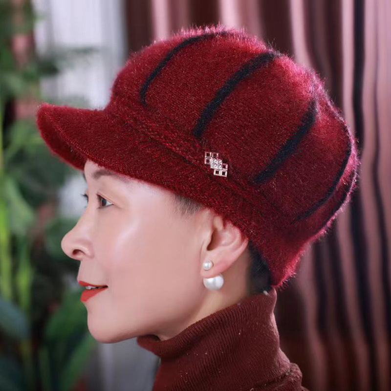 冬季新款中老年媽媽帽保暖護耳加絨加厚毛線針織奶奶帽老太太帽子