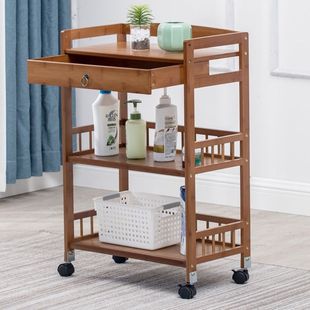 Beauty Salon Trolley Bamboo Pattern Embroidery Gallery Beauty Salon Trolley with Drawer Solid Wood Restaurant Kitchen Tool Trolley