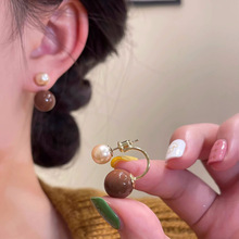 美拉德耳环高级感咖色复古圆球耳钉小众设计感两戴耳坠气质耳饰