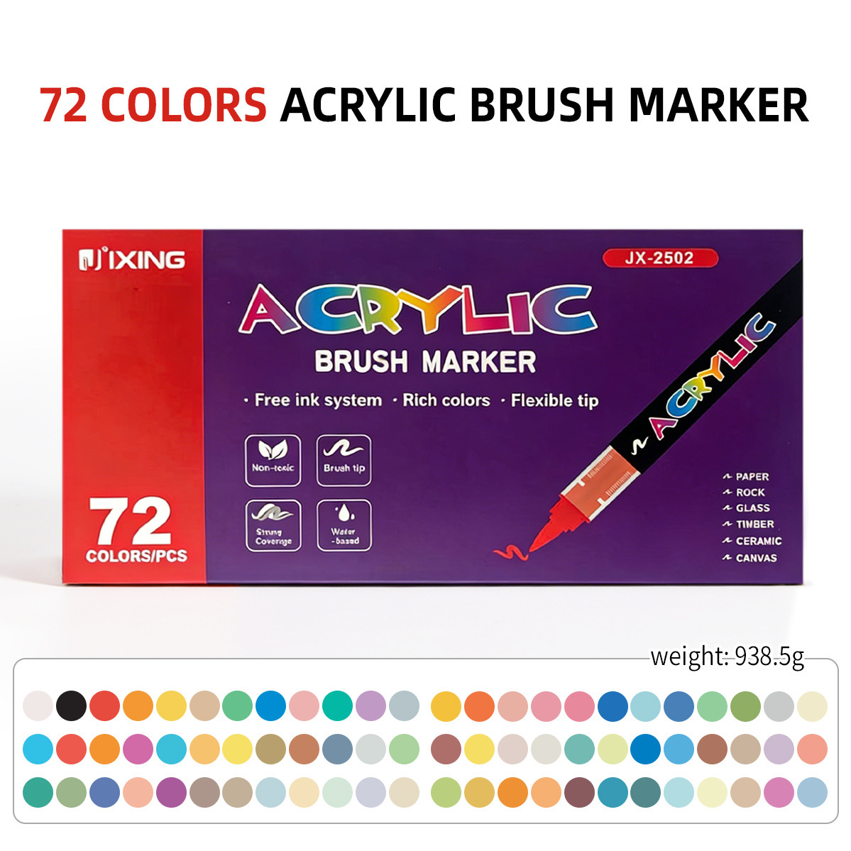 Acrílico líquido directo 72 color (caja púrpura de cabeza única) envasado en cartón