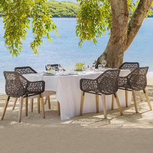 Nordic Outdoor Table and Chair Outdoor Villa Courtyard Garden Table and Chair Hotel Terrace Balcony Teak Rattan Chair Combination