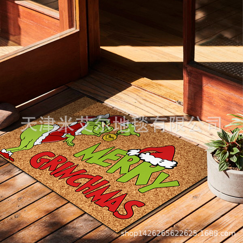 Alfombra de piso de payaso verde transfronteriza Grinch Navidad alfombra de puerta decorativa alfombra de piso al aire libre alfombra de vacaciones de Navidad