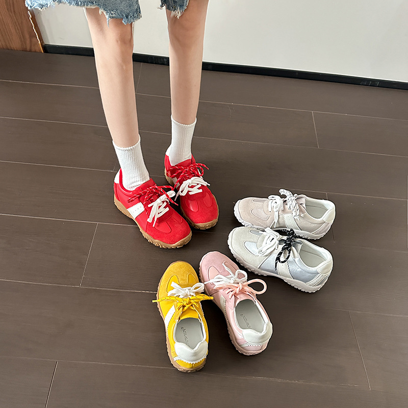 2025 Summer Ballet Style Moral Training Shoes for Women, Dad Shoes, Thick-Soled Genuine Leather Inner Heightening Casual Sports Shoes, White Shoes