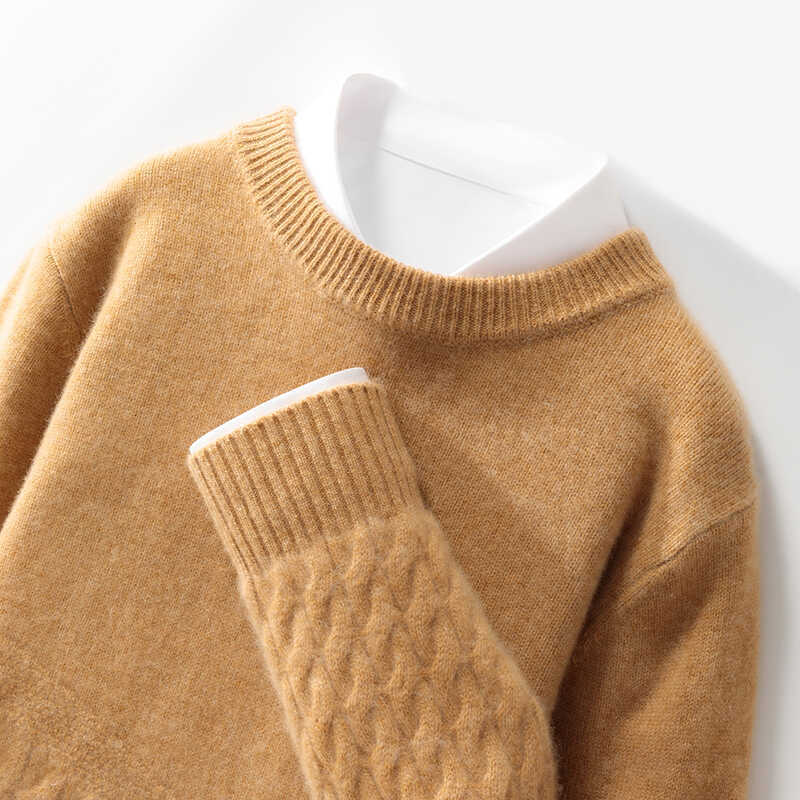 Woolen demi-season sweater with a round collar