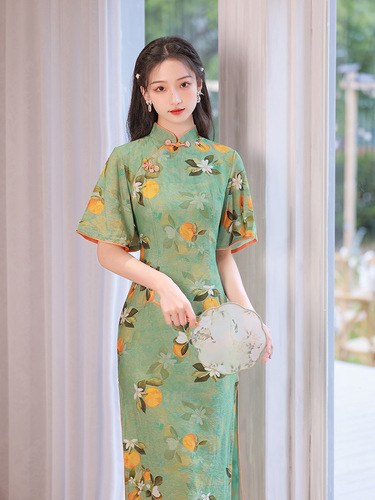 Red Green floral Chinese Dress Qipao Cheongsam Dresses For Women Girls breathable restoring ancient ways improved qipao dress 