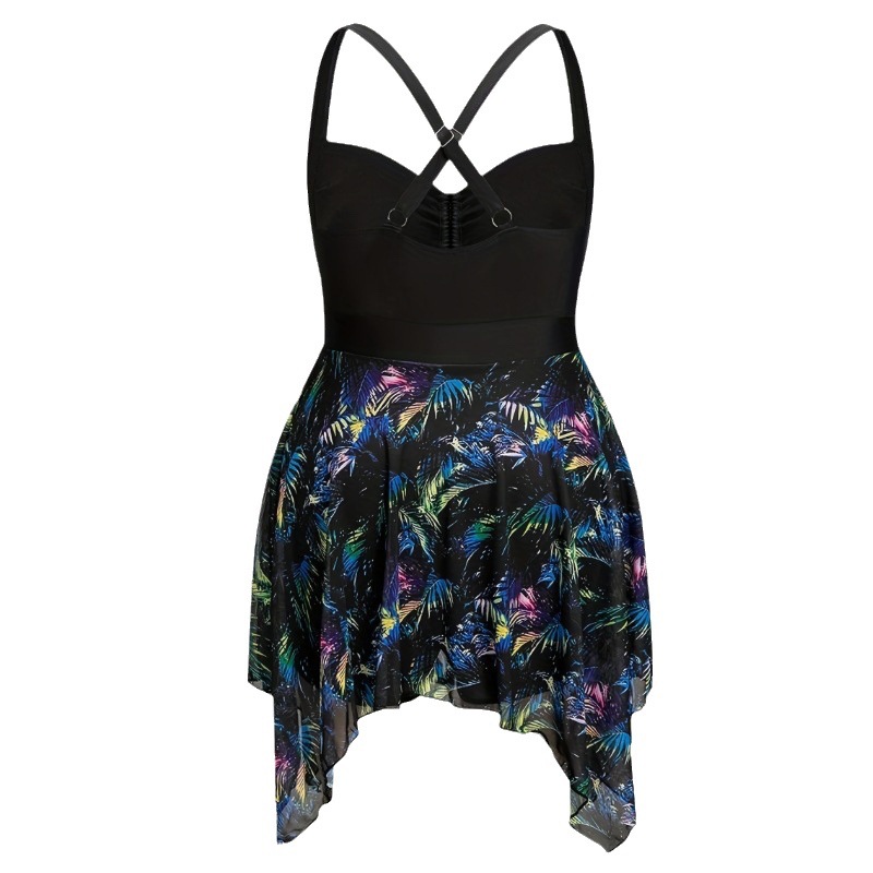 Traje de baño para mujer suelta talla grande traje de baño de una pieza con estampado de moda estilo occidental autocultivo conservador que cubre el vientre gordo MM traje de baño de aguas termales