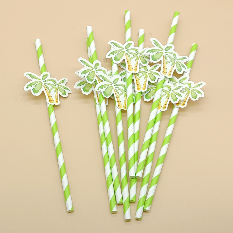 Paja de papel degradable desechable creativa hoja de paja tropical árbol de coco pastel decorativo plug-in leche té paja