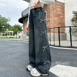 女童牛仔裤春秋款洋气女孩中大童直筒阔腿裤儿童宽松时尚裤子长裤