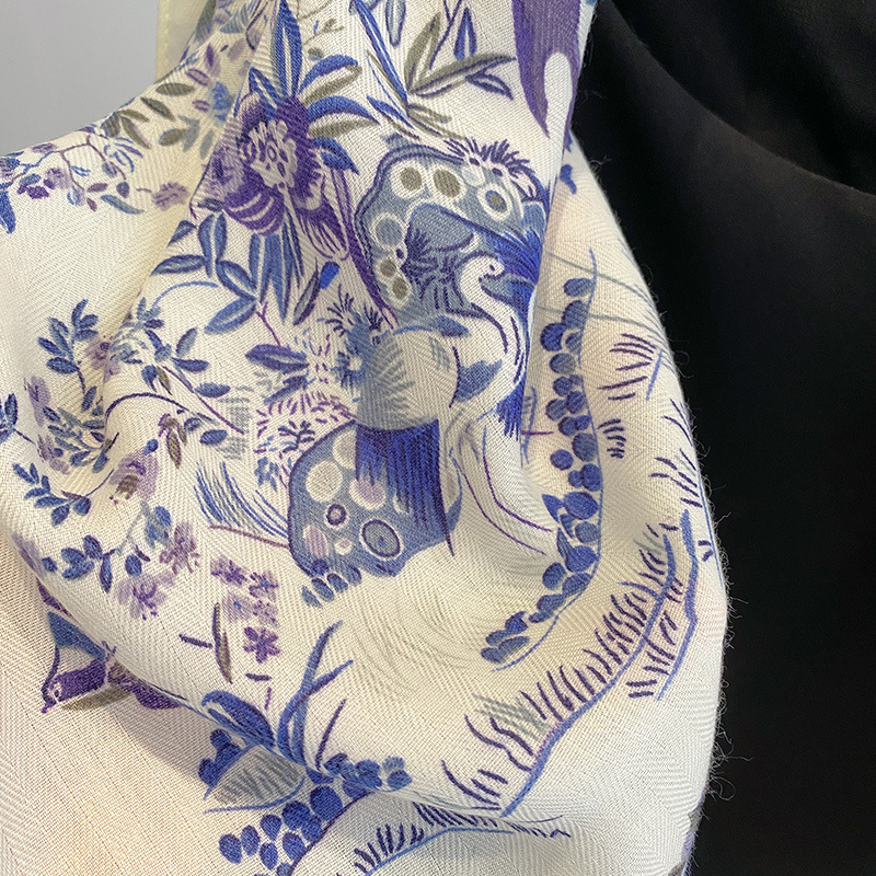 40g Weight Silk Scarf Classification Outdoor, Daily Occasion Cotton Material Ditsy Floral Pattern Autumn&Winter Season Women's Gender Vintage Style, Simple Style Style Women's Vintage Style Simple Style Ditsy Floral Cotton Silk Scarf 3