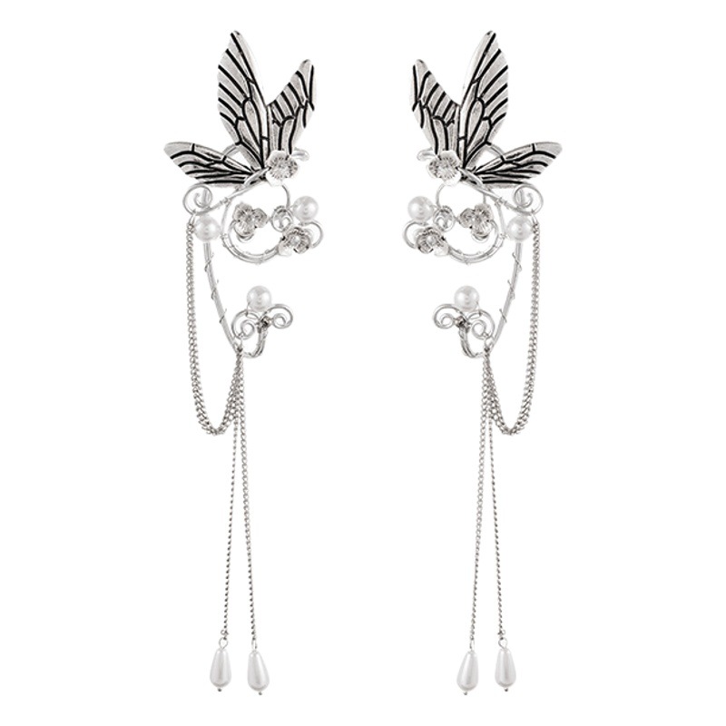 Comercio exterior popular en stock alas de mariposa largos pendientes de borla estilo antiguo clip de oreja amazon elf pendientes para mujeres