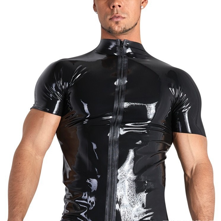 Unisex Pvc Sexy Lingerie Faux Leather Tight-Fitting Short-Sleeved Shirt Nightclub Dance Performance Outfit Patent Leather Tight-Fitting Unisex Pvc Sexy Lingerie Faux Leather Tight-Fitting Short-Sleeved Shirt Nightclub Dance Performance Outfit Patent Leather Tight-Fitting