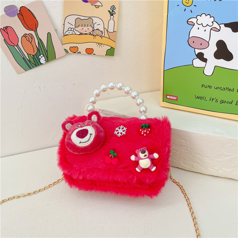 Bolso rojo de año nuevo para niña 2023 bolso para niña bolso de mano de princesa bolso de mensajero para niños bolso de felpa de dibujos animados
