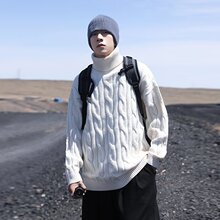 2025毛衣潮流新款男士半高领毛衣 平铺图 群文件36波 灰色图