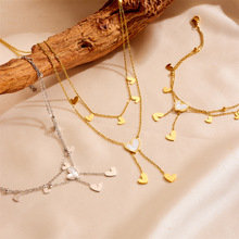 时尚钛钢桃心流苏项链脚链套装 不锈钢IP 18K保色心形脚链项链女