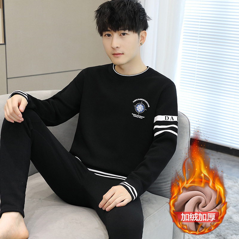 남성용 보온 속옷 세트, 벨벳 및 두꺼운 겨울, 청소년, 중, 고등학생, 면 가을 옷 및 긴 바지