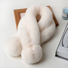 韩版百搭懒兔时尚围巾女秋冬季保暖仿獭兔毛围脖纯色儿童通用加厚