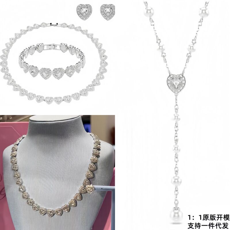 European and American Cross-Border Popular Shijia Full Diamond Heart-Shaped Bracelet Women's Fashion Light Luxury Love Series Clavicle Chain Factory Direct Sale