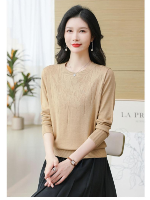 包芯纱春秋新款毛衣女针织上衣宽松薄款圆领印花打底衫宽松洋气百|undefined