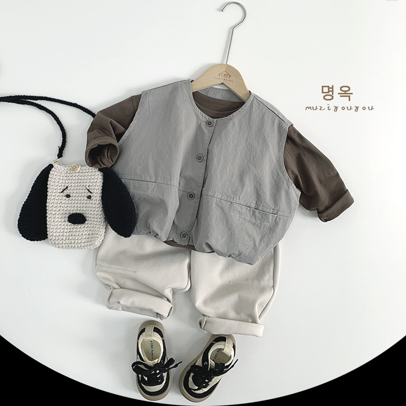 Chaleco para niños 2025 primavera nuevo bebé para niños versión coreana de la chaqueta para niños de moda japonesa chaleco ropa para niños Huzhou