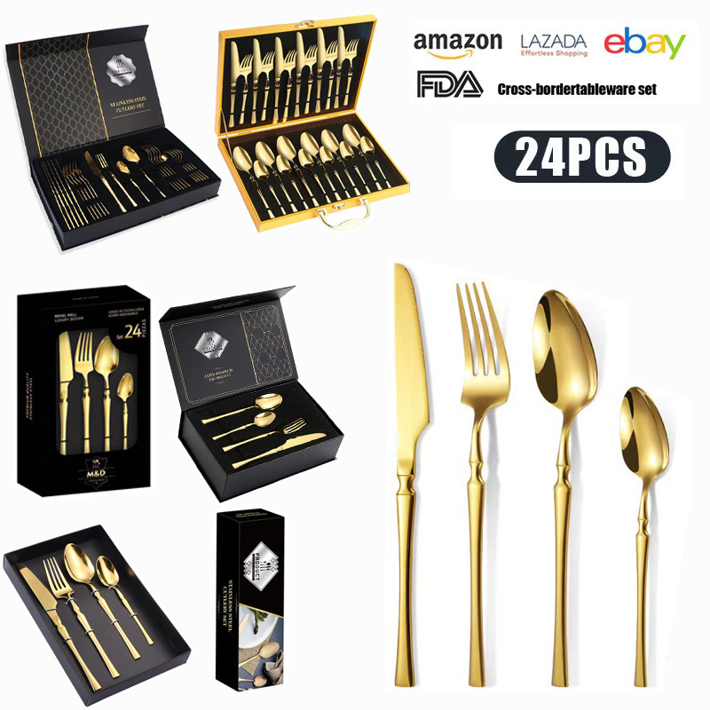 Amazon cross-border stainless steel tableware 24 pieces suit small waisted family hotel western steak knife fork spoon suit