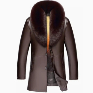 Haining Genuine Leather Men's Mid-length Suit Collar Leather Jacket Men's Sheepskin Coat Golden Sable Fur