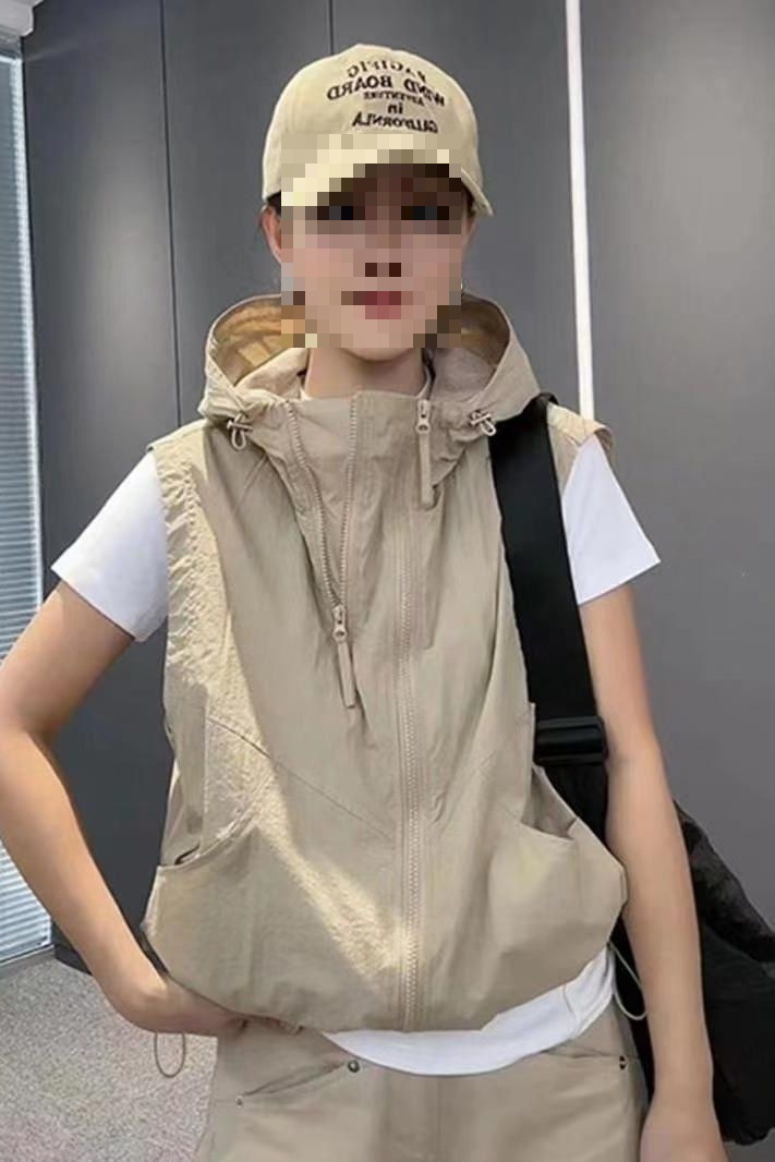 Women's Vest Spring, Summer, Autumn New Sun Protection Jacket Korean Version Loose Plus Size Thin Hooded Casual Sports Vest Trendy