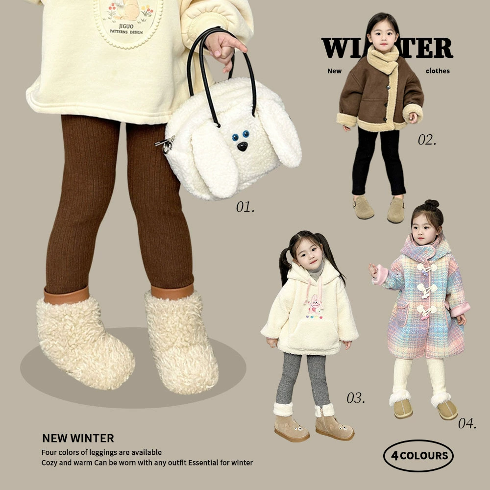 Детские флисовые леггинсы осень-зима 2024, новая корейская модель, эластичные универсальные ребристые штаны для девочек, зимняя одежда 3392