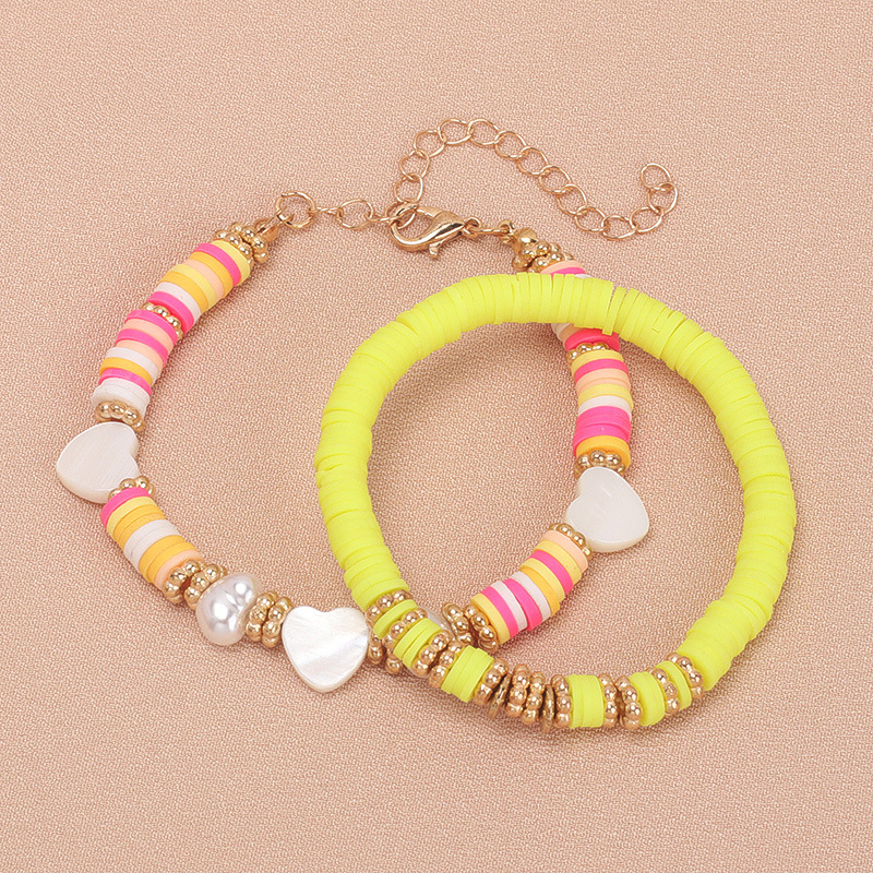Cute Heart Shape Imitation Pearl Alloy soft clay Beaded Bracelets