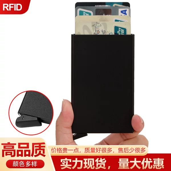 Rfid Anti-Theft Aluminum Alloy Card Case with Automatic Pop-Up Metal Card Holder, Popular Cross-Border Metal Wallet Card Holder