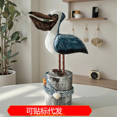 实木树桩鸟地中海家居装饰木制工艺品摆设木雕工艺品鹈鹕家居摆件