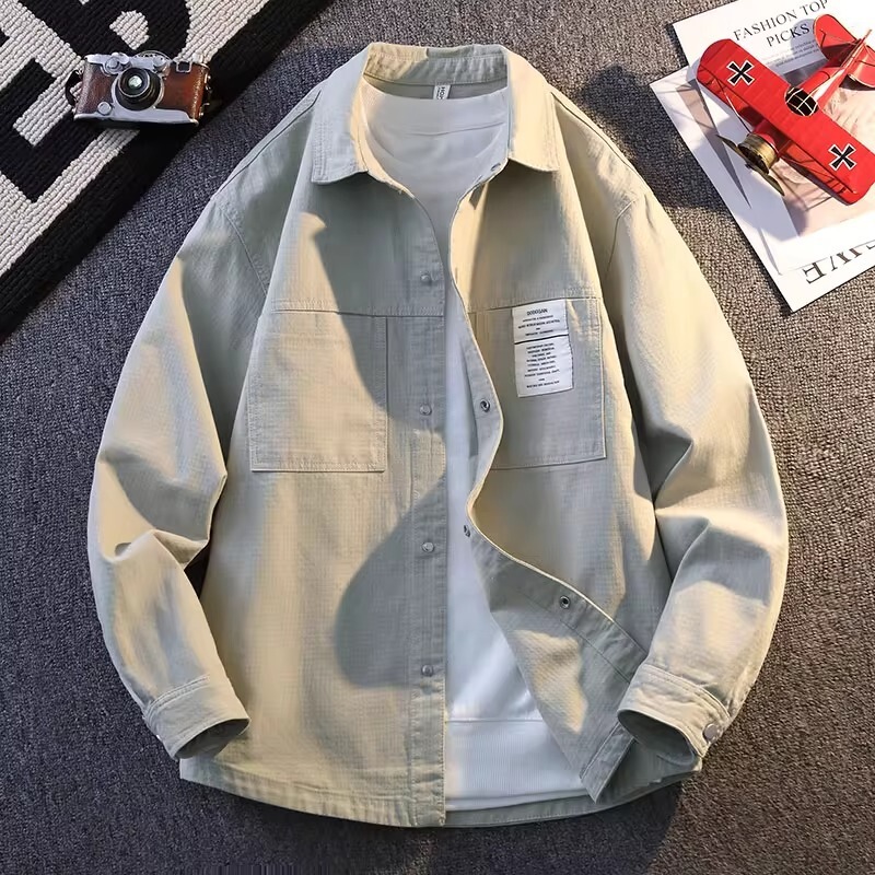 Long-Sleeve Shirt Men's Pure Cotton Jacket Spring and Autumn Youth Top Workwear Japanese Style Plus Size 2025 New Versatile Shirt