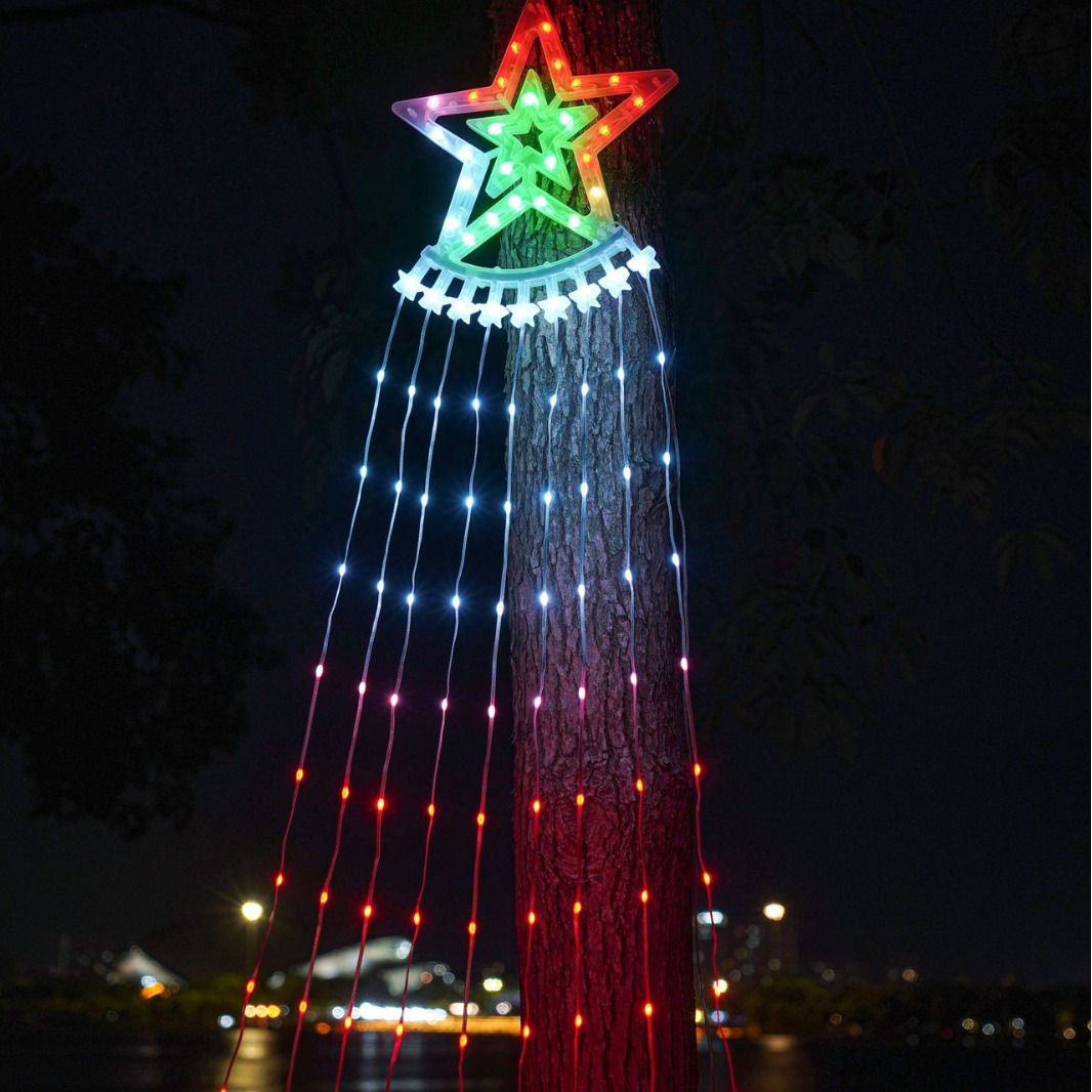Transfronteriza estrella de cinco puntas cascada luz de color mágico luz LED tira de hielo luz agua LUZ DE Navidad patio diseño luz decorativa